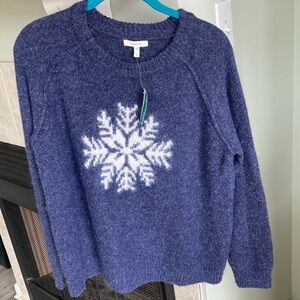 Maurices Blue and White Crew Neck Sweater with Snowflake Design
